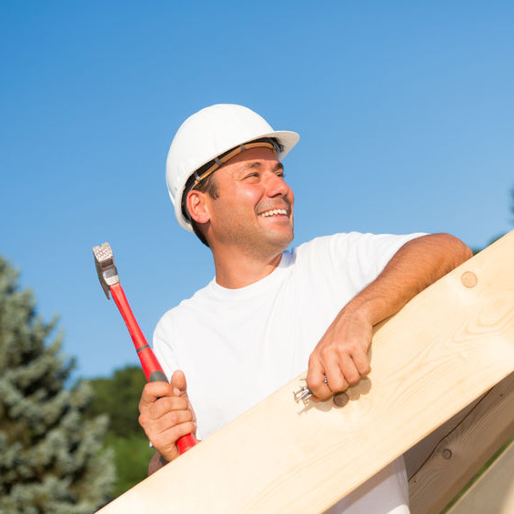 A Roofer With a Red Hammer.